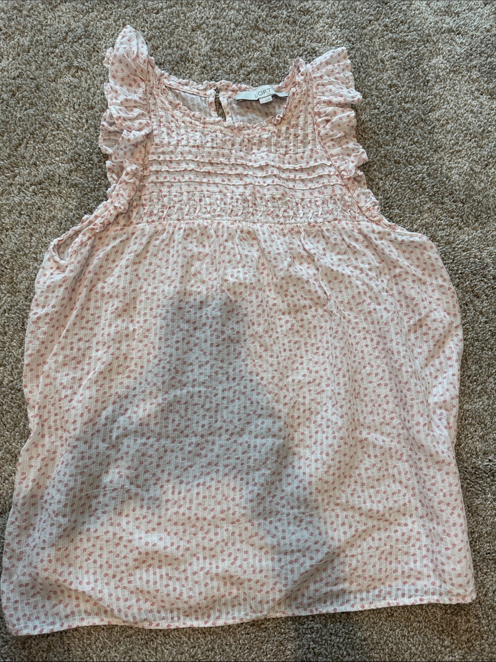 LOFT Pink Floral Smocked Ruffle Tank
